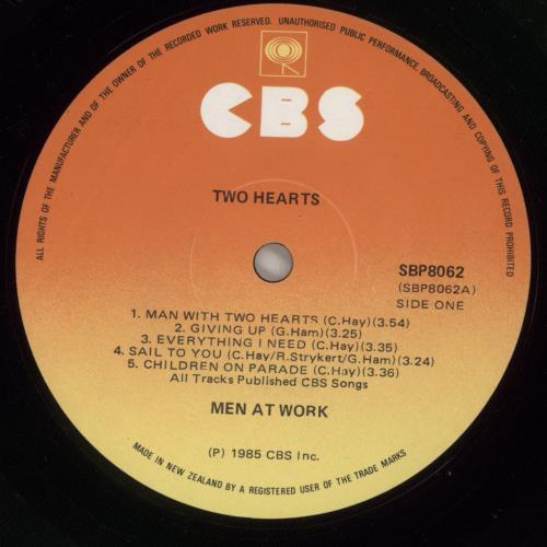 Men At Work Two Hearts vinyl LP album (LP record) New Zealand MENLPTW877343