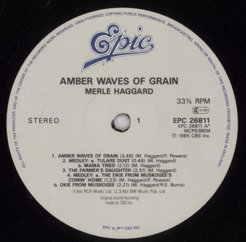 Merle Haggard Amber Waves Of Grain vinyl LP album (LP record) UK MBJLPAM316141