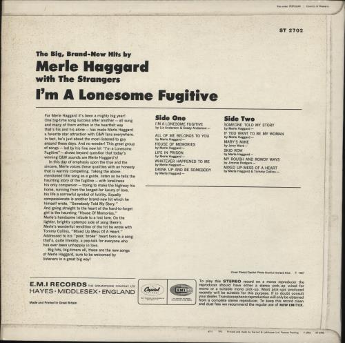 Merle Haggard I'm A Lonesome Fugitive - 1st vinyl LP album (LP record) UK MBJLPIM876685