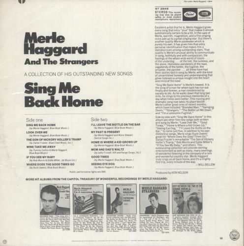 Merle Haggard Sing Me Back Home vinyl LP album (LP record) US MBJLPSI457718
