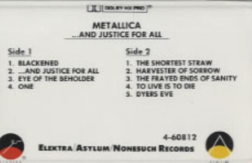 Metallica And Justice For All cassette album US METCLAN141494