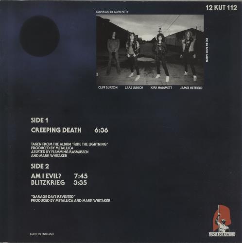 Metallica Creeping Death - Black Vinyl - Patrick Swayze labels 12" vinyl single (12 inch record / Maxi-single) UK MET12CR671187