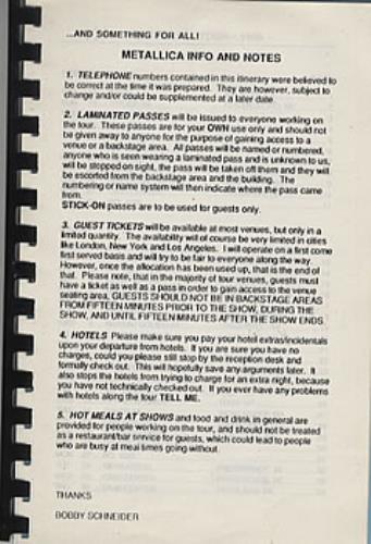 Metallica Damaged Justice World Tour 88-89 Itinerary US METITDA321965