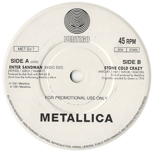 Metallica Enter Sandman - Radio Edit 7" vinyl single (7 inch record / 45) UK MET07EN580038