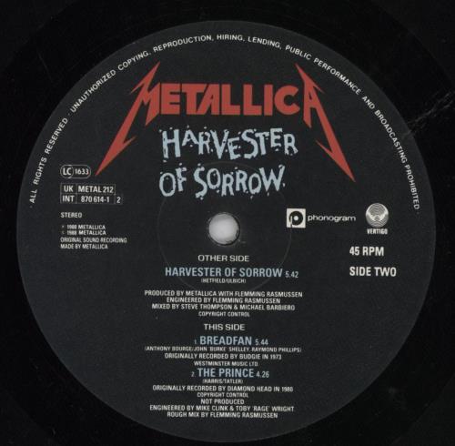 Metallica Harvester Of Sorrow - Skull Label 12" vinyl single (12 inch record / Maxi-single) UK MET12HA140462