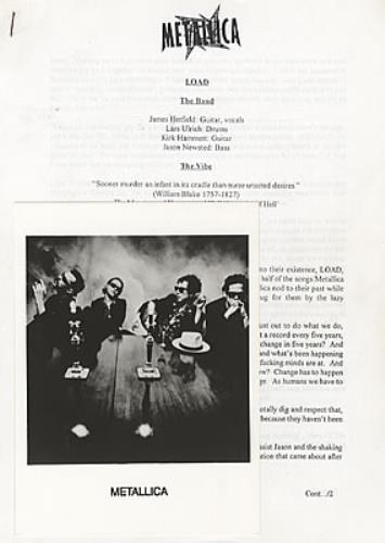 Metallica Load media press pack UK METPPLO310900
