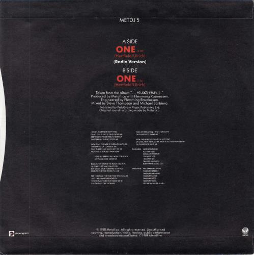 Metallica One - Stickered Sleeve + Insert 7" vinyl single (7 inch record / 45) UK MET07ON688195