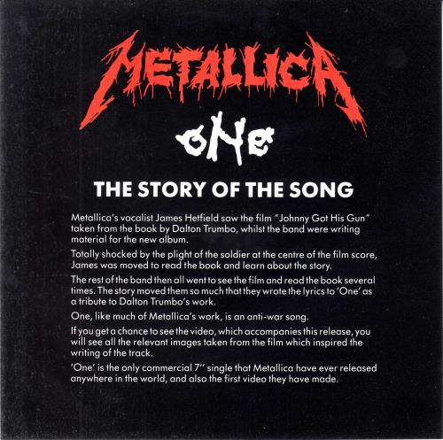 Metallica One - Stickered Sleeve + Insert 7" vinyl single (7 inch record / 45) UK MET07ON688195