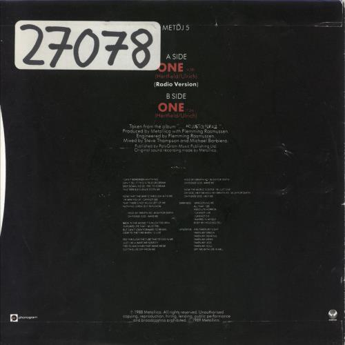 Metallica One 7" vinyl single (7 inch record / 45) UK MET07ON29775