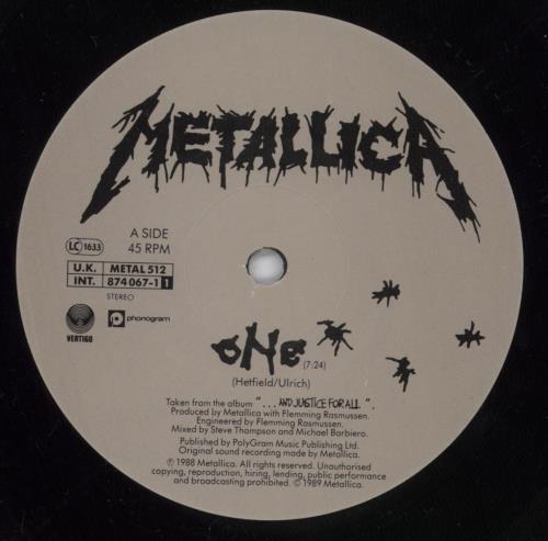 Metallica One 12" vinyl single (12 inch record / Maxi-single) UK MET12ON49291