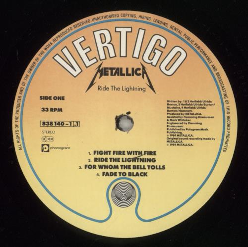 Metallica Ride The Lightning vinyl LP album (LP record) UK METLPRI229049