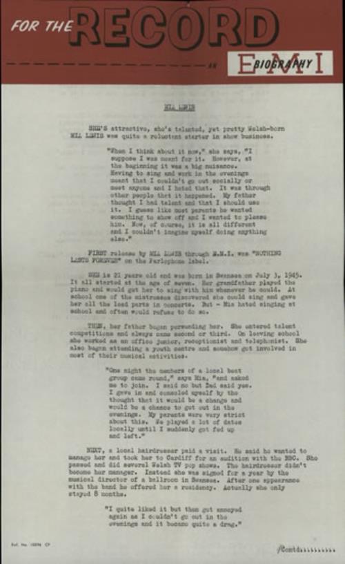 Mia Lewis A Woman's Love - A Label + press release 7" vinyl single (7 inch record / 45) UK M1Q07AW472632