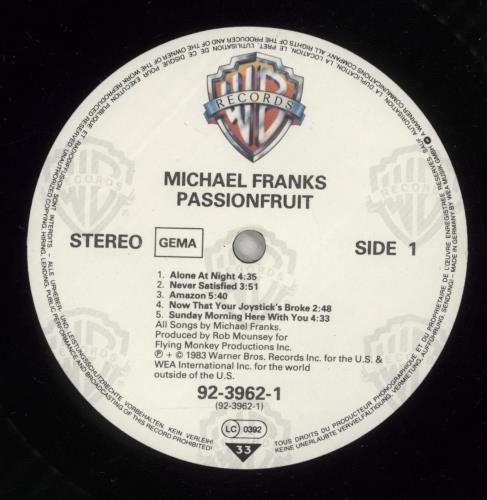 Michael Franks Passionfruit vinyl LP album (LP record) German M6DLPPA875911