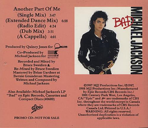 Michael Jackson Another Part Of Me CD single (CD5 / 5") US M-JC5AN31906