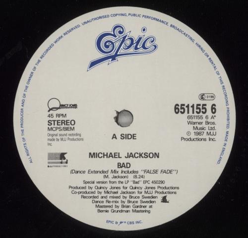 Michael Jackson Bad 12" vinyl single (12 inch record / Maxi-single) UK M-J12BA21680