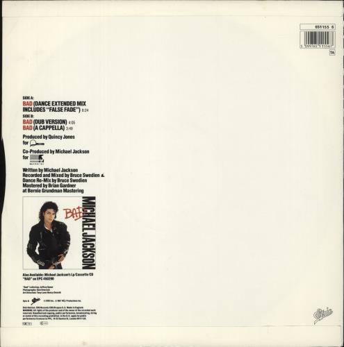 Michael Jackson Bad 12" vinyl single (12 inch record / Maxi-single) UK M-J12BA21680