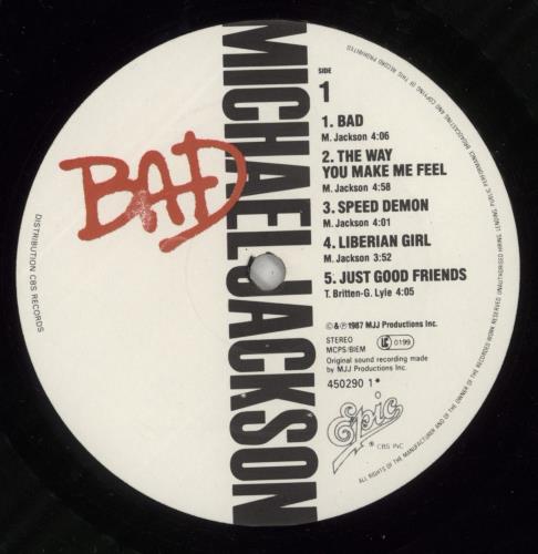 Michael Jackson Bad vinyl LP album (LP record) UK M-JLPBA681602