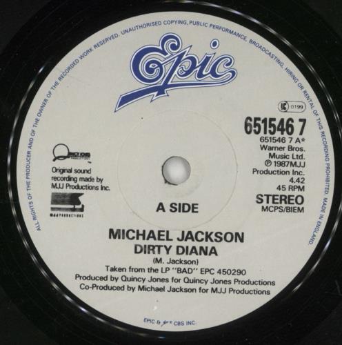 Michael Jackson Dirty Diana 7" vinyl single (7 inch record / 45) UK M-J07DI39526