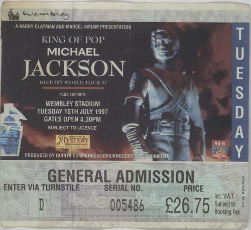 Michael Jackson History World Tour - Wembley 1997 concert ticket UK M-JTIHI622713