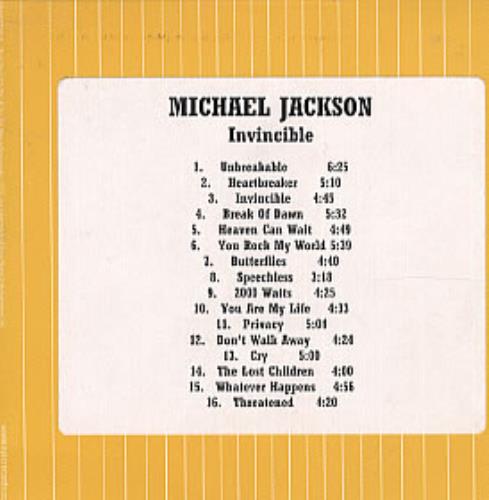 Michael Jackson Invincible CD-R acetate US M-JCRIN211273