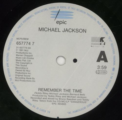 Michael Jackson Remember The Time + Sleeve 7" vinyl single (7 inch record / 45) UK M-J07RE695285