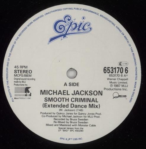 Michael Jackson Smooth Criminal - Calendar - EX 12" vinyl single (12 inch record / Maxi-single) UK M-J12SM613023