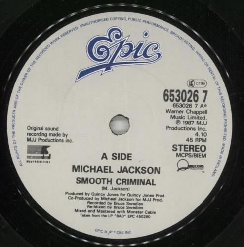 Michael Jackson Smooth Criminal 7" vinyl single (7 inch record / 45) UK M-J07SM43146