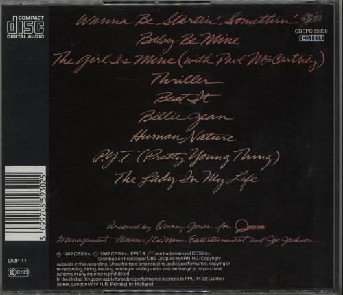 Michael Jackson Thriller CD album (CDLP) Austrian M-JCDTH623212