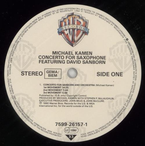 Michael Kamen Concerto For Saxophone vinyl LP album (LP record) German 5ITLPCO867989