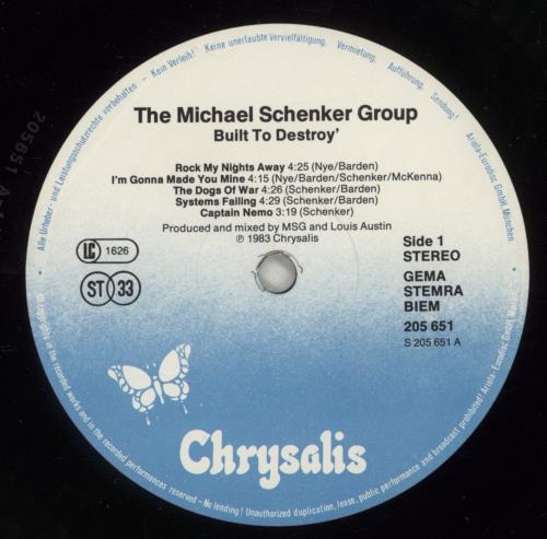 Michael Schenker Group Built To Destroy vinyl LP album (LP record) German MSGLPBU288706