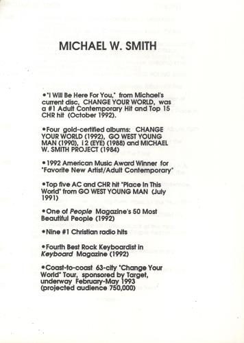Michael W Smith Change Your World media press pack US MWSPPCH231515