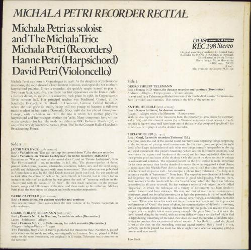 Michala Petri Recorder Recital vinyl LP album (LP record) UK 3N6LPRE769389