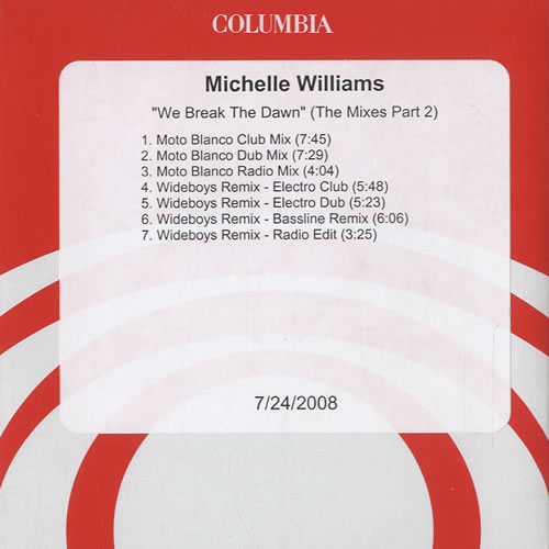 Michelle Williams We Break The Dawn - The Mixes Part 2 CD-R acetate UK M.WCRWE514177