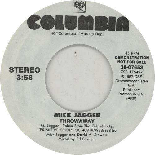 Mick Jagger Throwaway - p/s 7" vinyl single (7 inch record / 45) US MKJ07TH65337