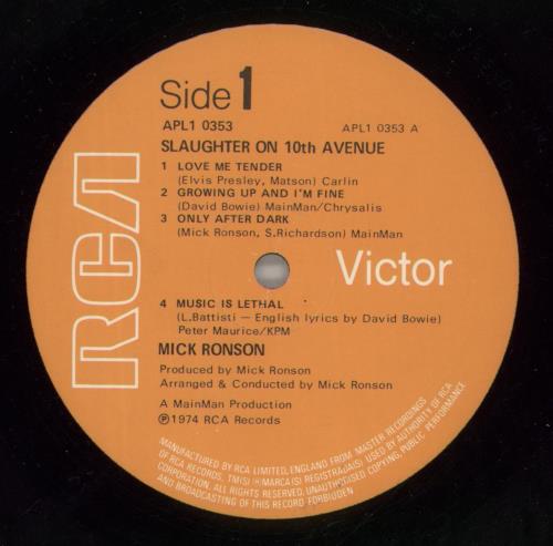 Mick Ronson Slaughter On 10th Avenue vinyl LP album (LP record) UK MKRLPSL151332
