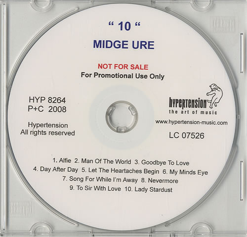 Midge Ure 10 Ten CD-R acetate UK URECRTE451066