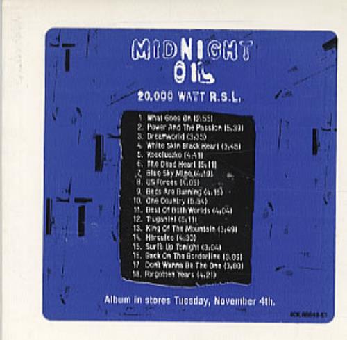 Midnight Oil 20,000 Watt R.S.L CD album (CDLP) US OILCDWA100671
