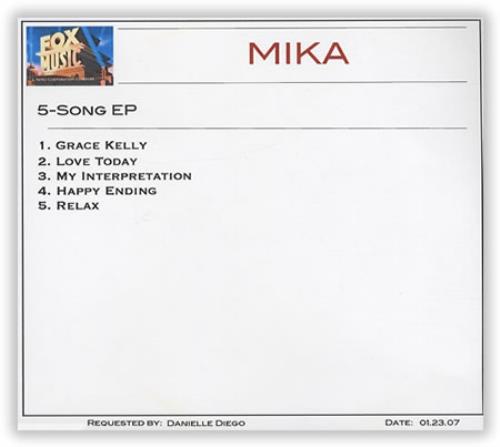 Mika 5-Song EP CD-R acetate US MK5CRSO403539