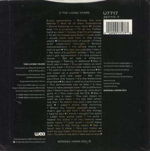 Mike & The Mechanics The Living Years 7" vinyl single (7 inch record / 45) UK MIK07TH421174