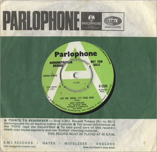 Mike Mercado Hey Mr. Monk, It's Page Nine 7" vinyl single (7 inch record / 45) UK M5M07HE484572