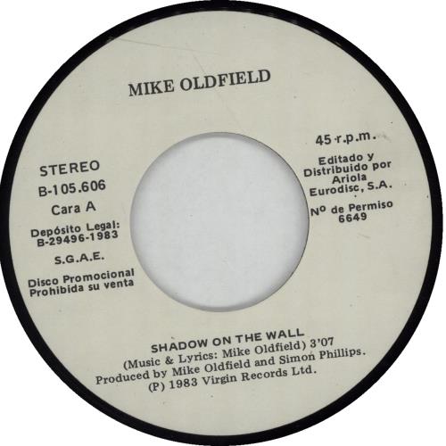 Mike Oldfield Shadow On The Wall 7" vinyl single (7 inch record / 45) Spanish OLD07SH675207