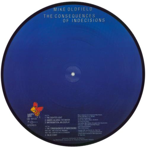Mike Oldfield The Consequences Of Indecisions picture disc LP (vinyl picture disc album) Dutch OLDPDTH390440