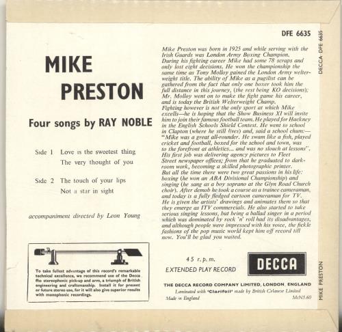 Mike Preston Four Songs By Ray Noble EP 7" vinyl single (7 inch record / 45) UK MQP07FO696281