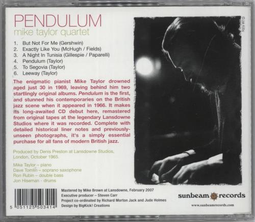 Mike Taylor Pendulum CD album (CDLP) UK NKLCDPE891010