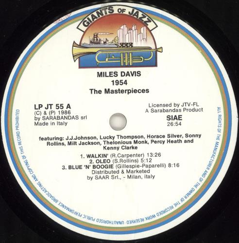 Miles Davis 1954 - The Masterpieces vinyl LP album (LP record) Italian MDALPTH498951