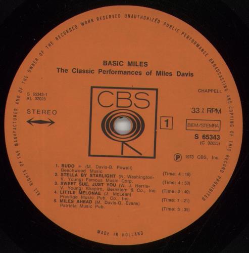 Miles Davis Basic Miles - The Classic Performances Of Miles vinyl LP album (LP record) Dutch MDALPBA614608
