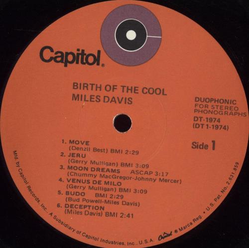 Miles Davis Birth Of The Cool vinyl LP album (LP record) US MDALPBI700122
