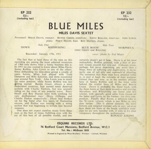 Miles Davis Blue Miles 7" vinyl single (7 inch record / 45) UK MDA07BL799475