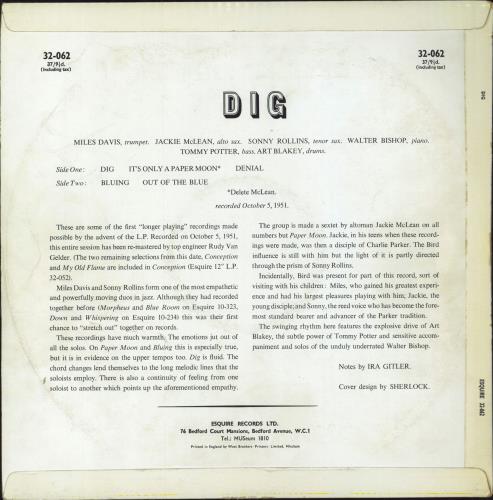 Miles Davis Dig vinyl LP album (LP record) UK MDALPDI799503
