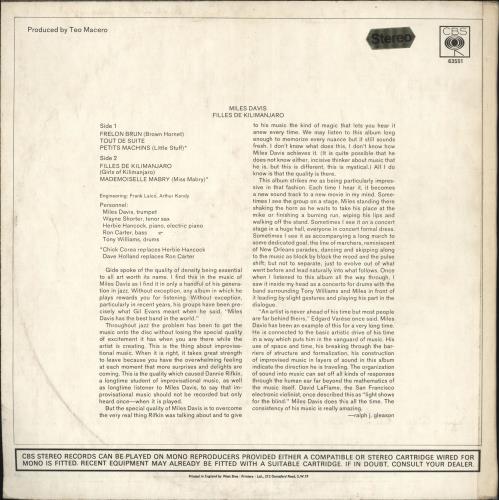 Miles Davis Filles De Kilimanjaro - VG vinyl LP album (LP record) UK MDALPFI717764